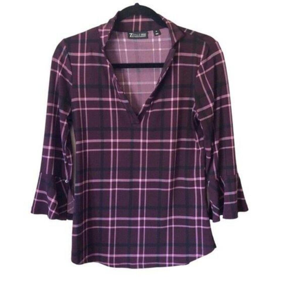 7th Avenue Design Studio Plaid Top - Stylish and Chic - Size XS